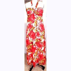 Bold floral halter maxi dress